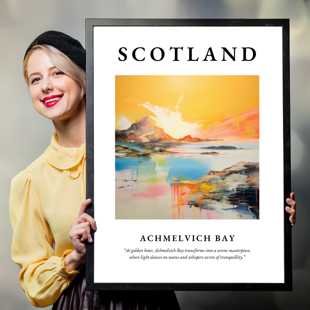 Person holding a poster of Achmelvich Bay