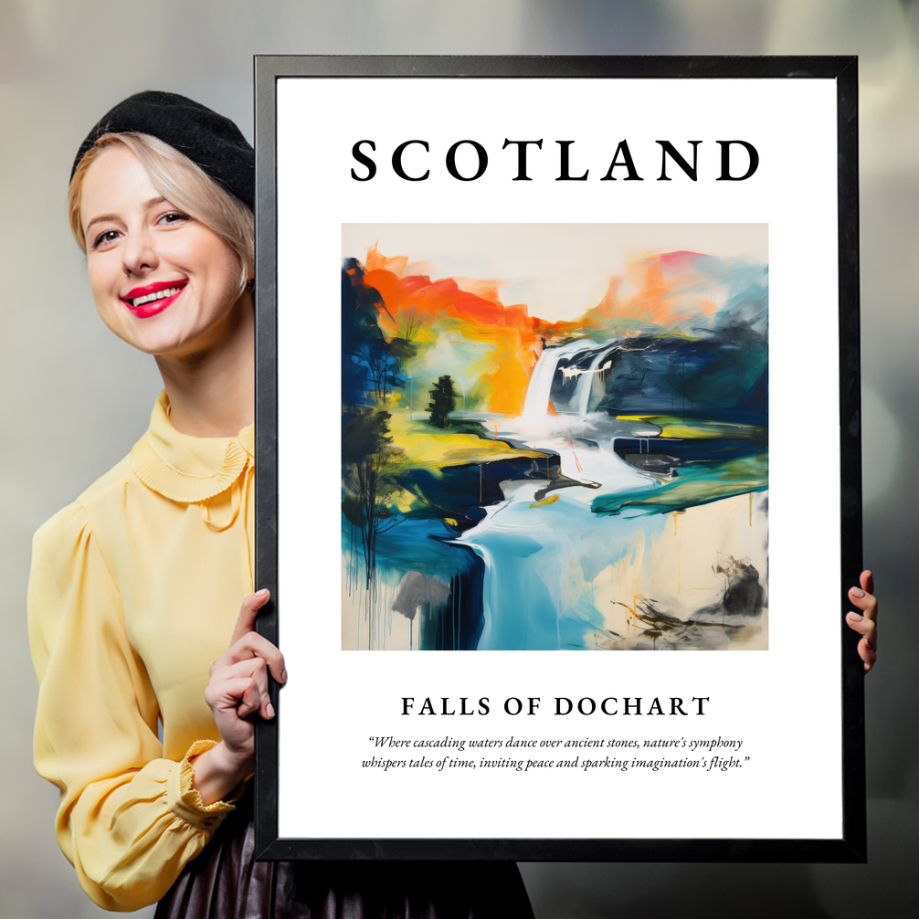 Person holding a poster of Falls of Dochart