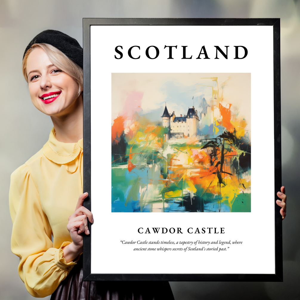 Person holding a poster of Cawdor Castle