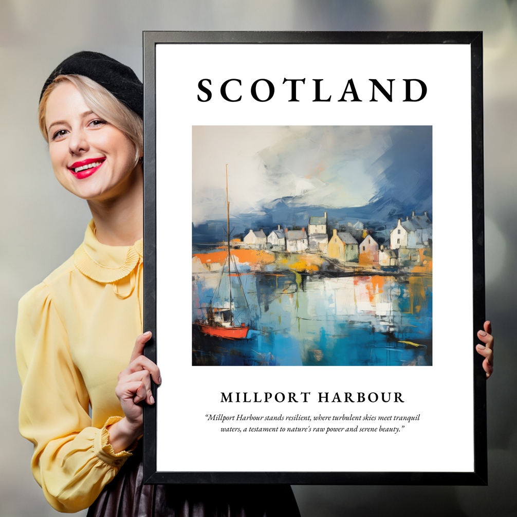 Person holding a poster of Millport Harbour