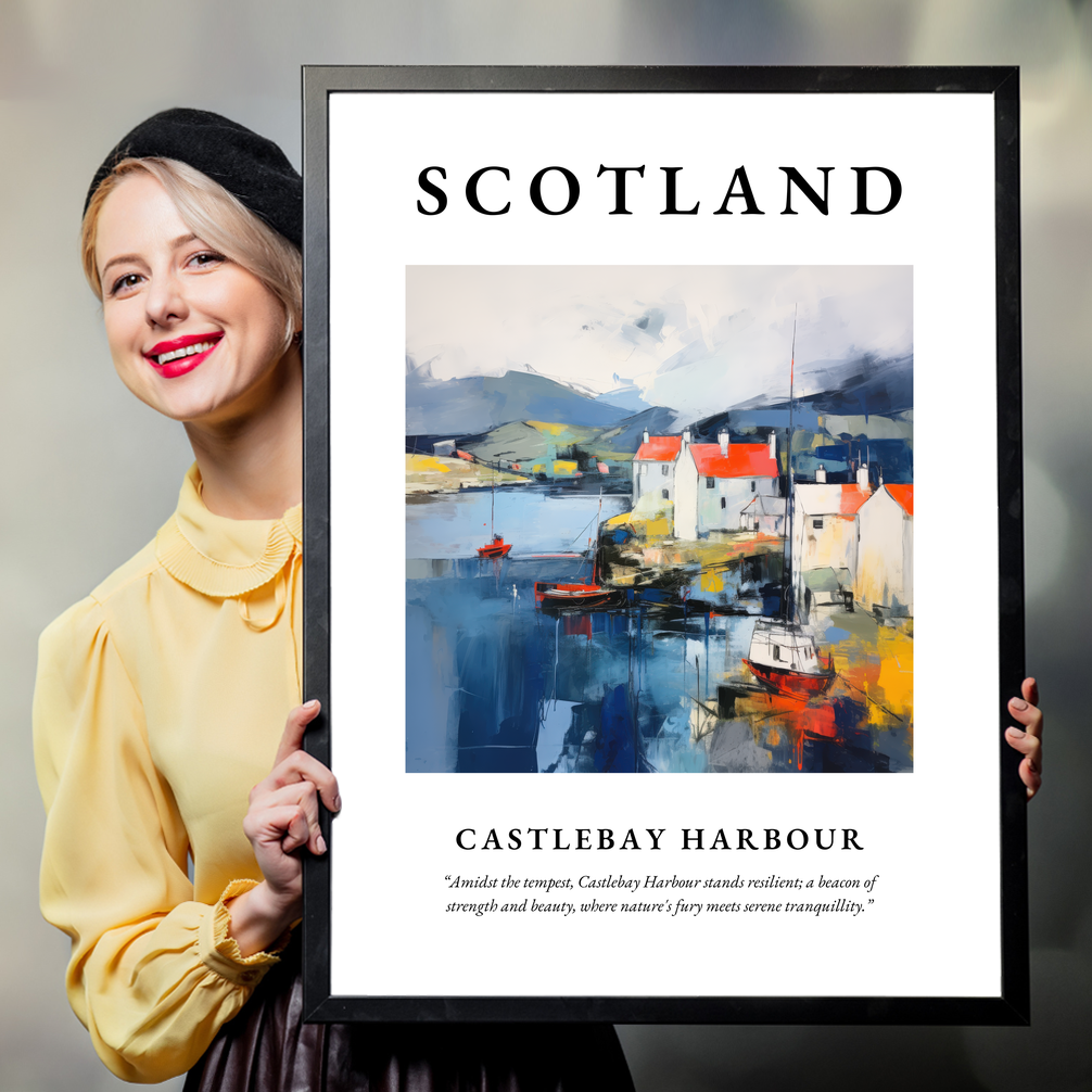 Person holding a poster of Castlebay Harbour