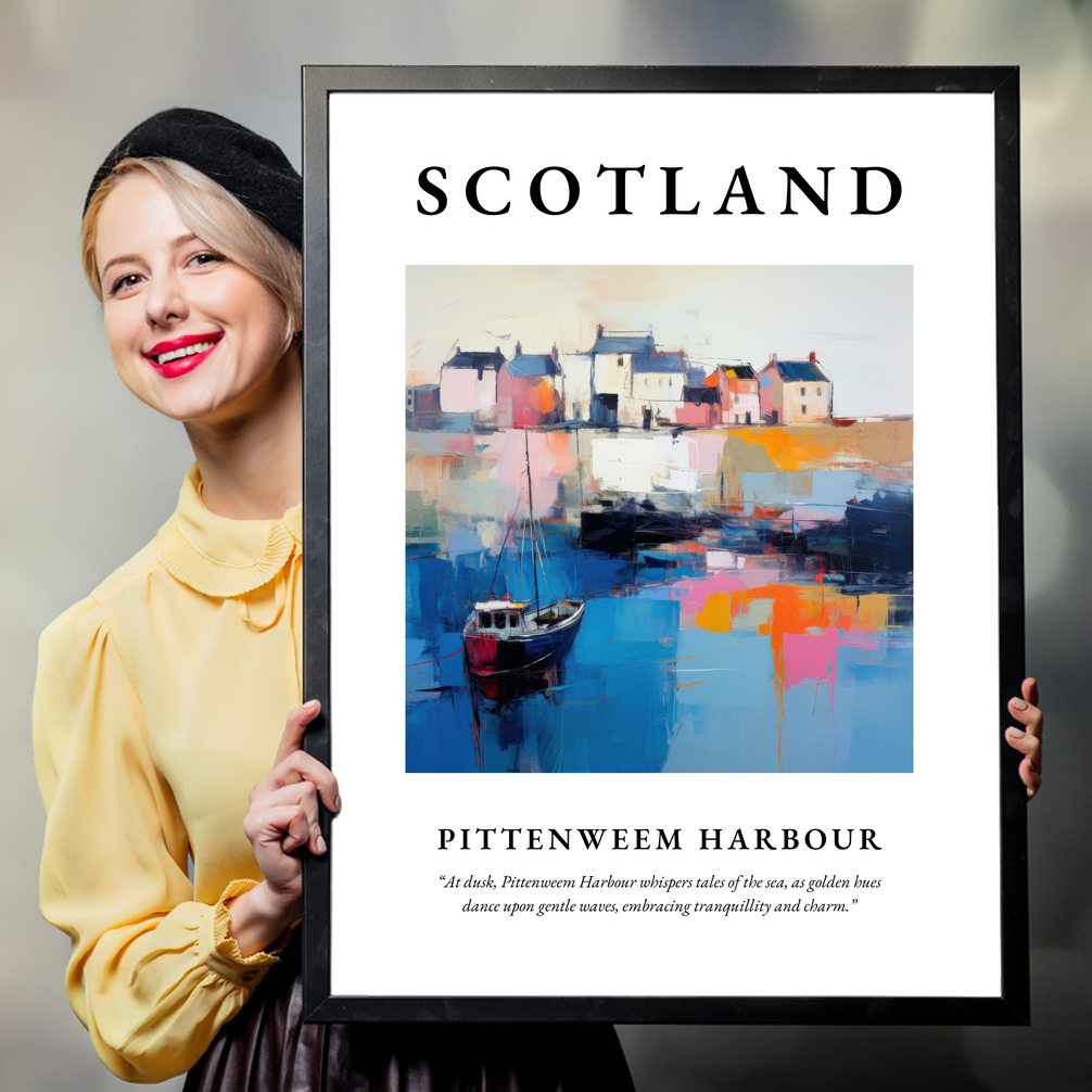 Person holding a poster of Pittenweem Harbour