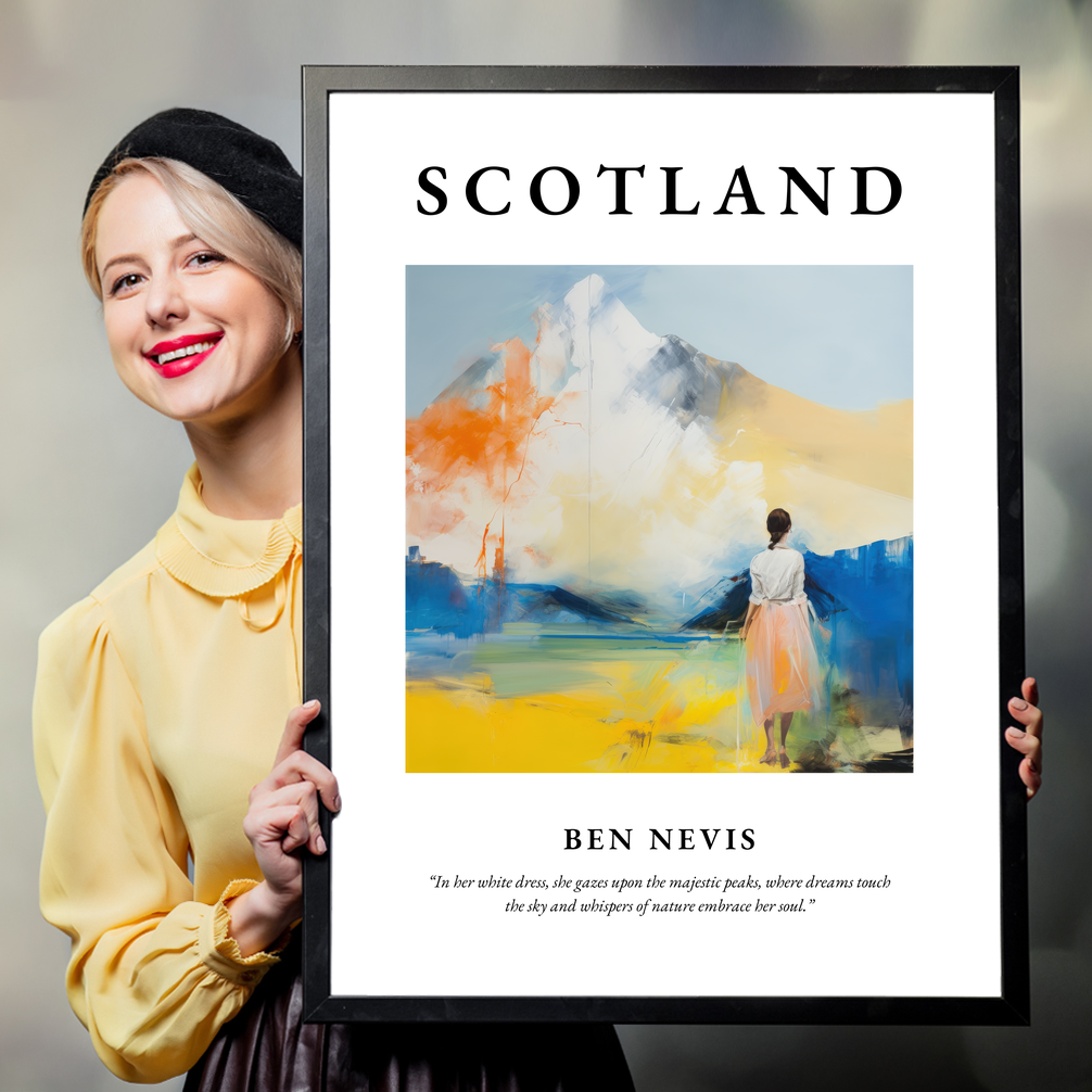 Person holding a poster of Ben Nevis