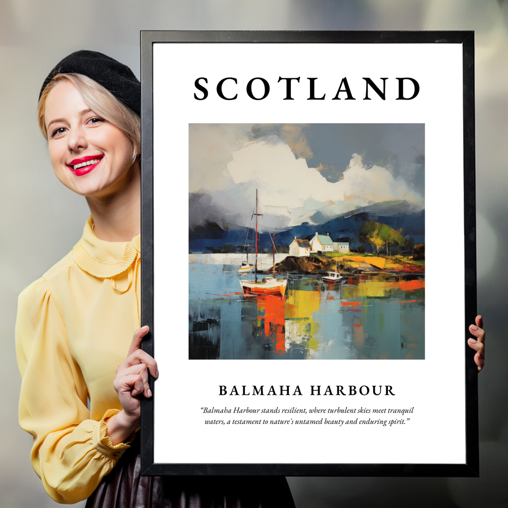 Person holding a poster of Balmaha Harbour