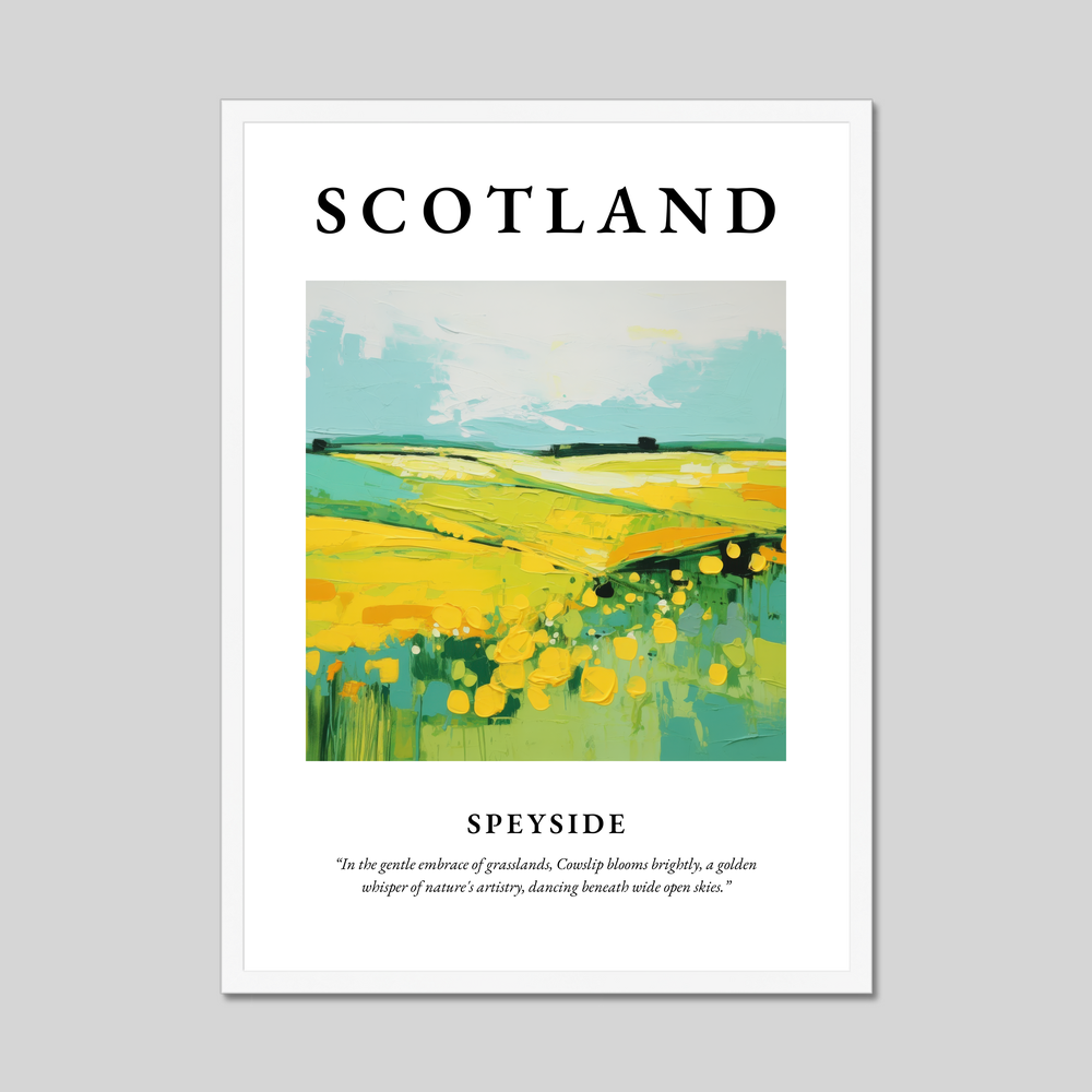 Poster in a white frame with the word Scotland