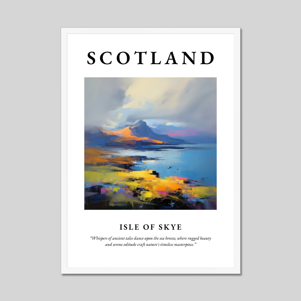 Poster in a white frame with the word Scotland