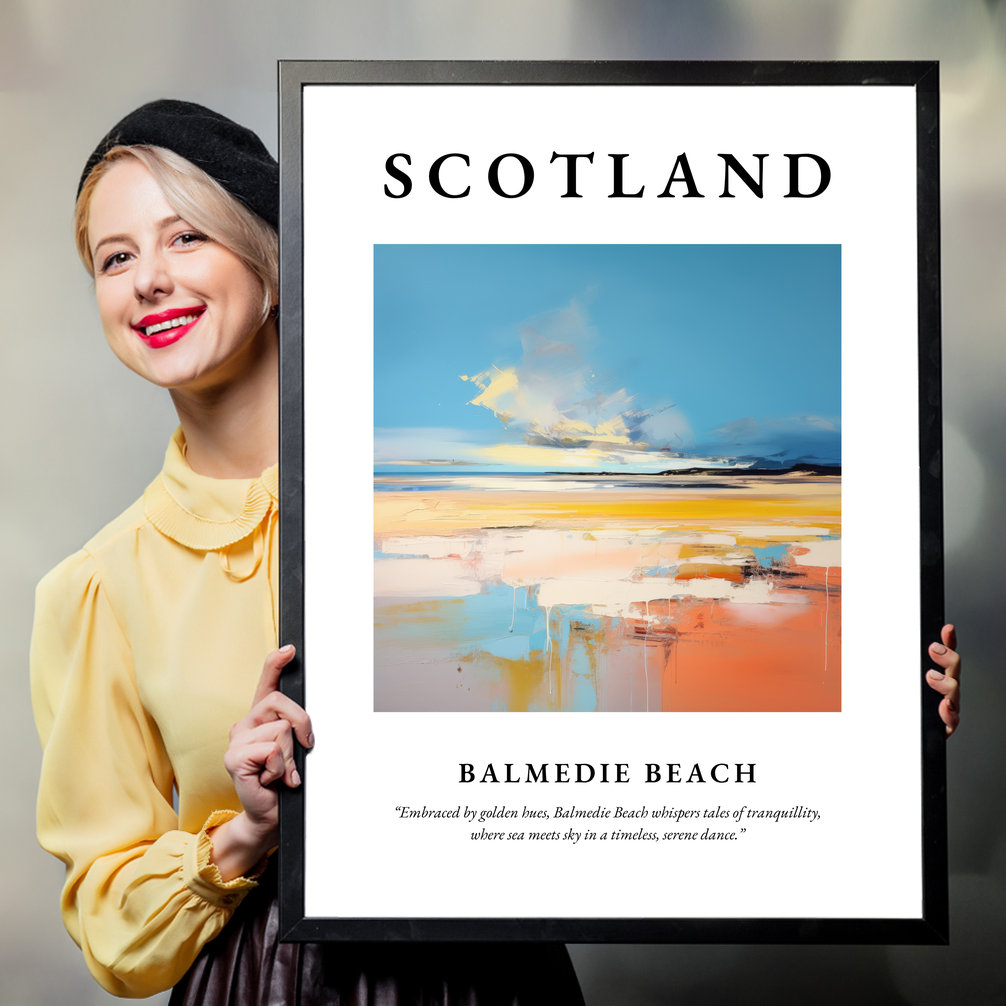 Person holding a poster of Balmedie Beach