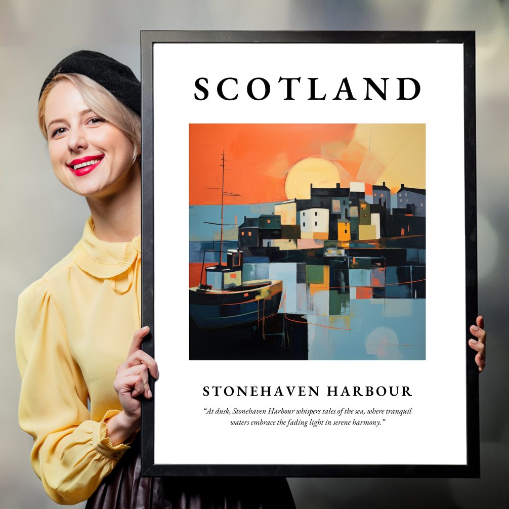 Person holding a poster of Stonehaven Harbour