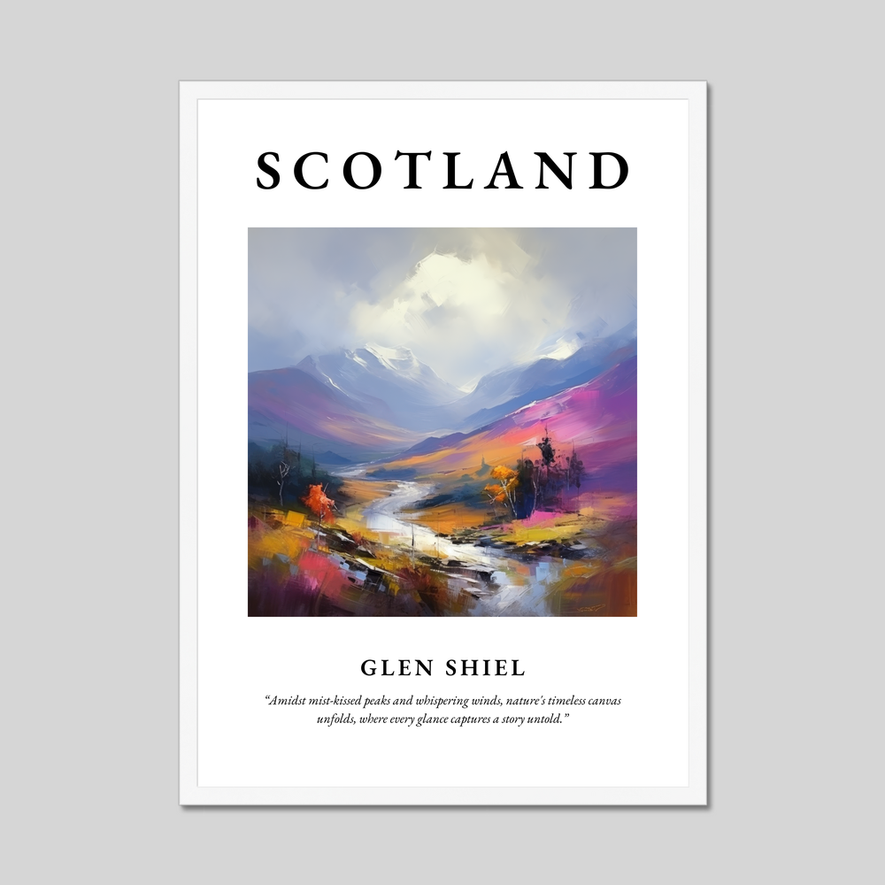 Poster in a white frame with the word Scotland