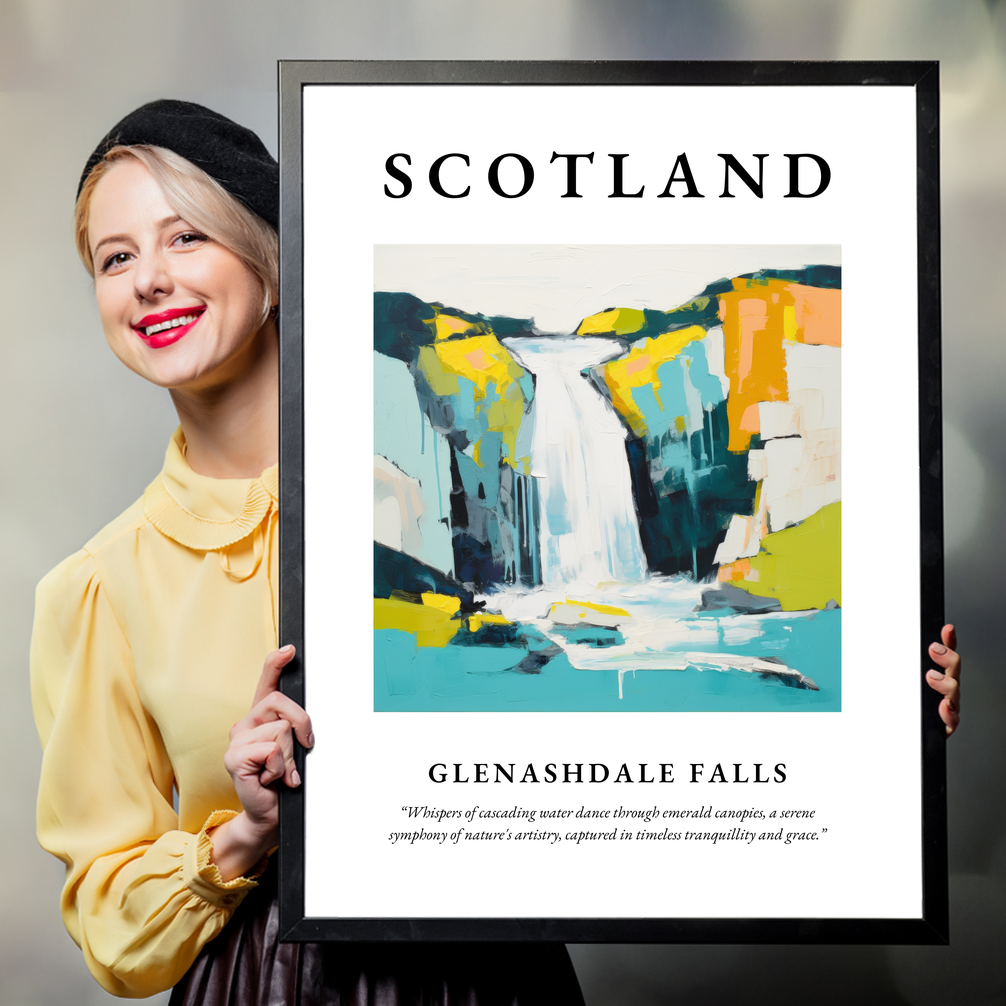 Person holding a poster of Glenashdale Falls