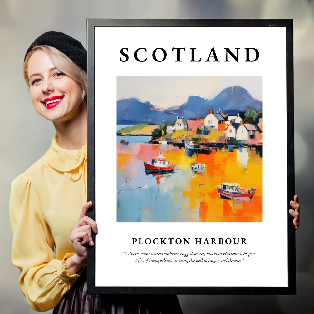 Person holding a poster of Plockton Harbour