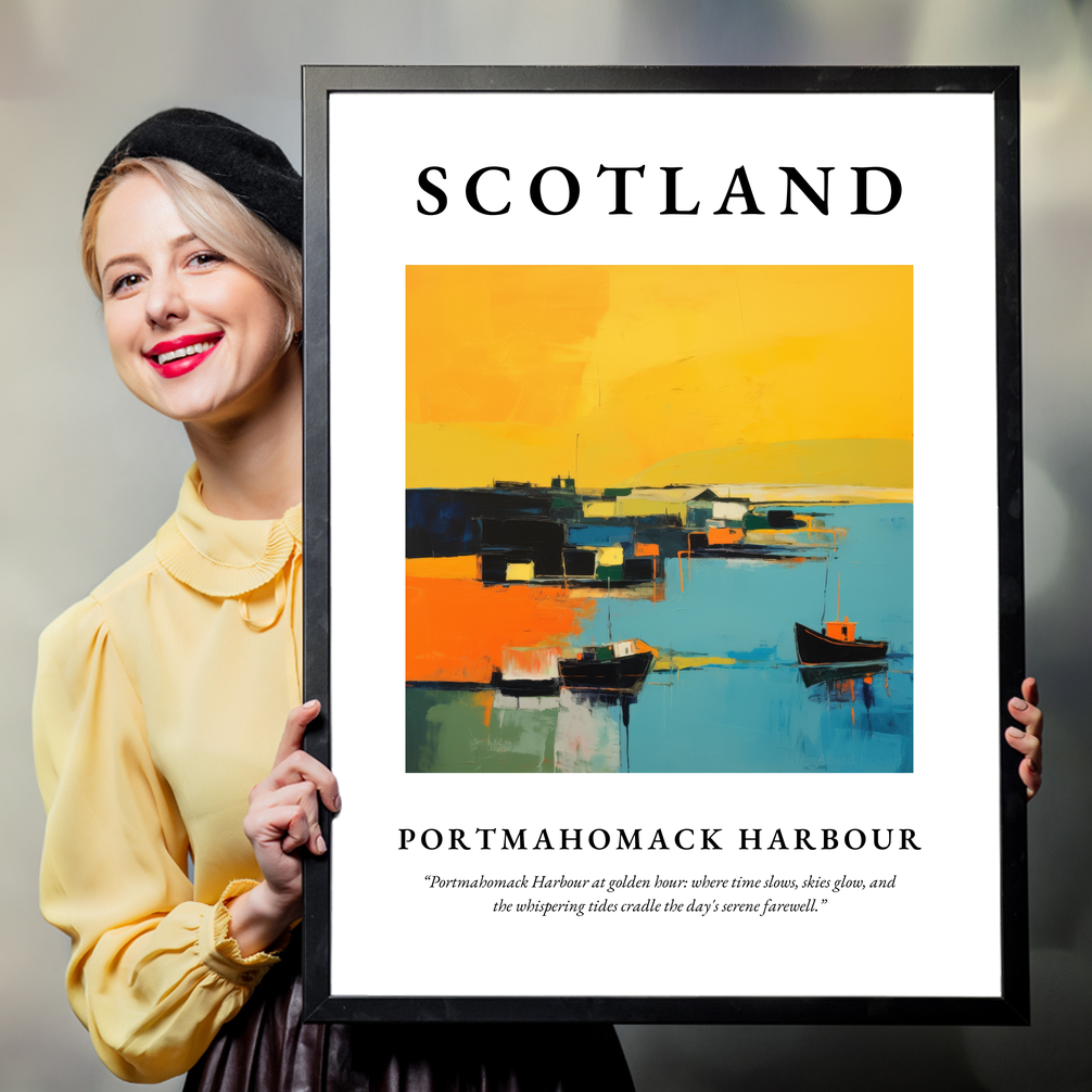 Person holding a poster of Portmahomack Harbour