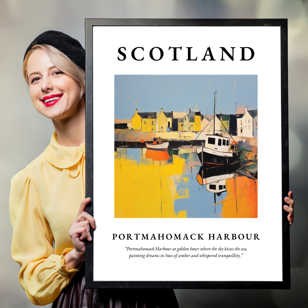 Person holding a poster of Portmahomack Harbour