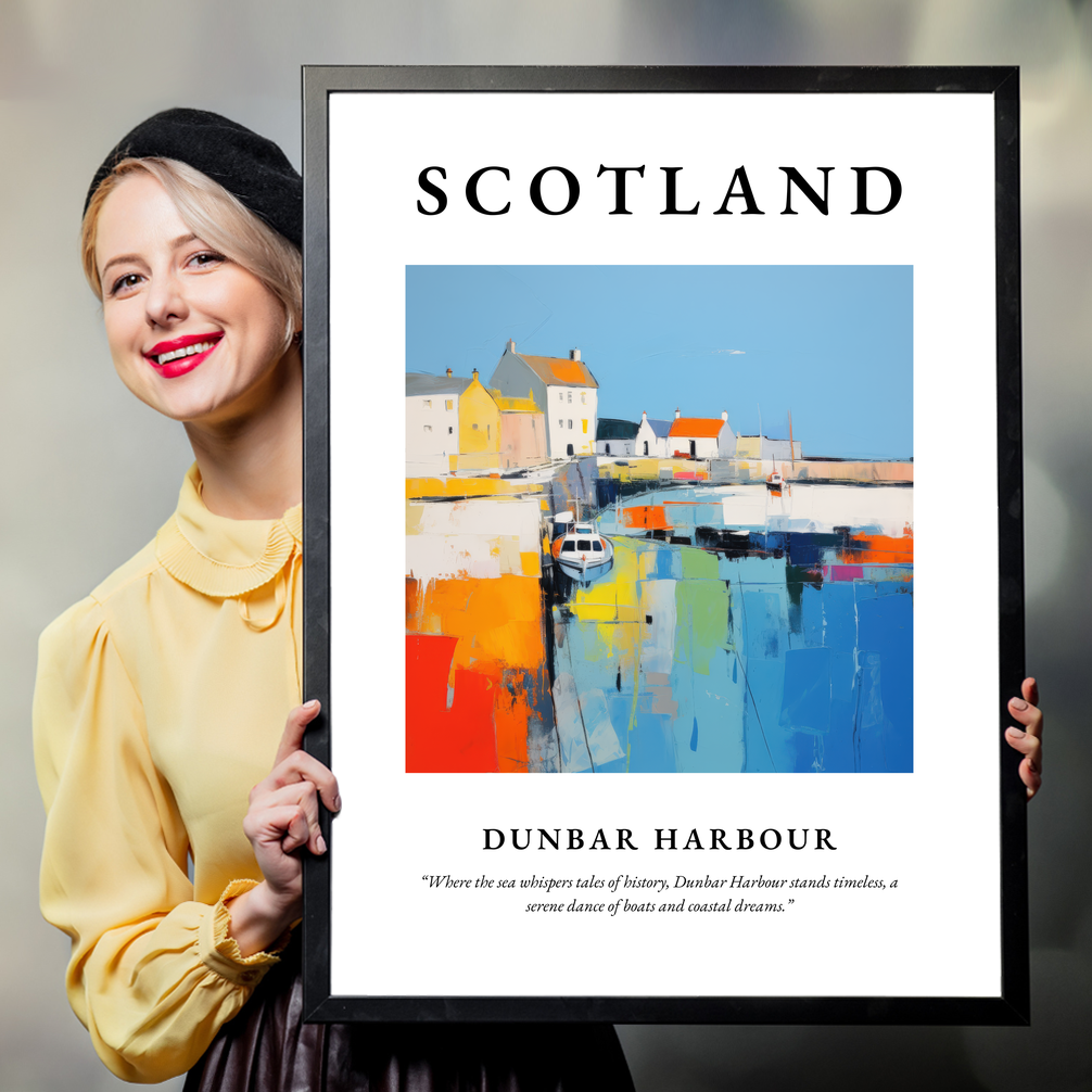 Person holding a poster of Dunbar Harbour