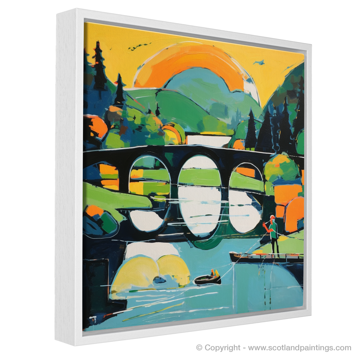 Abstract Angler: Fly Fishing at Loch Achray with Historic Bridge View