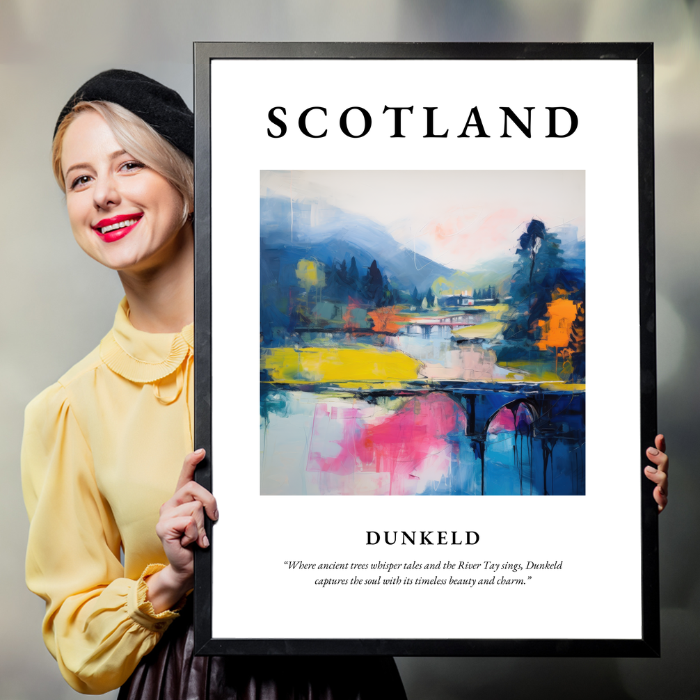 Person holding a poster of Dunkeld