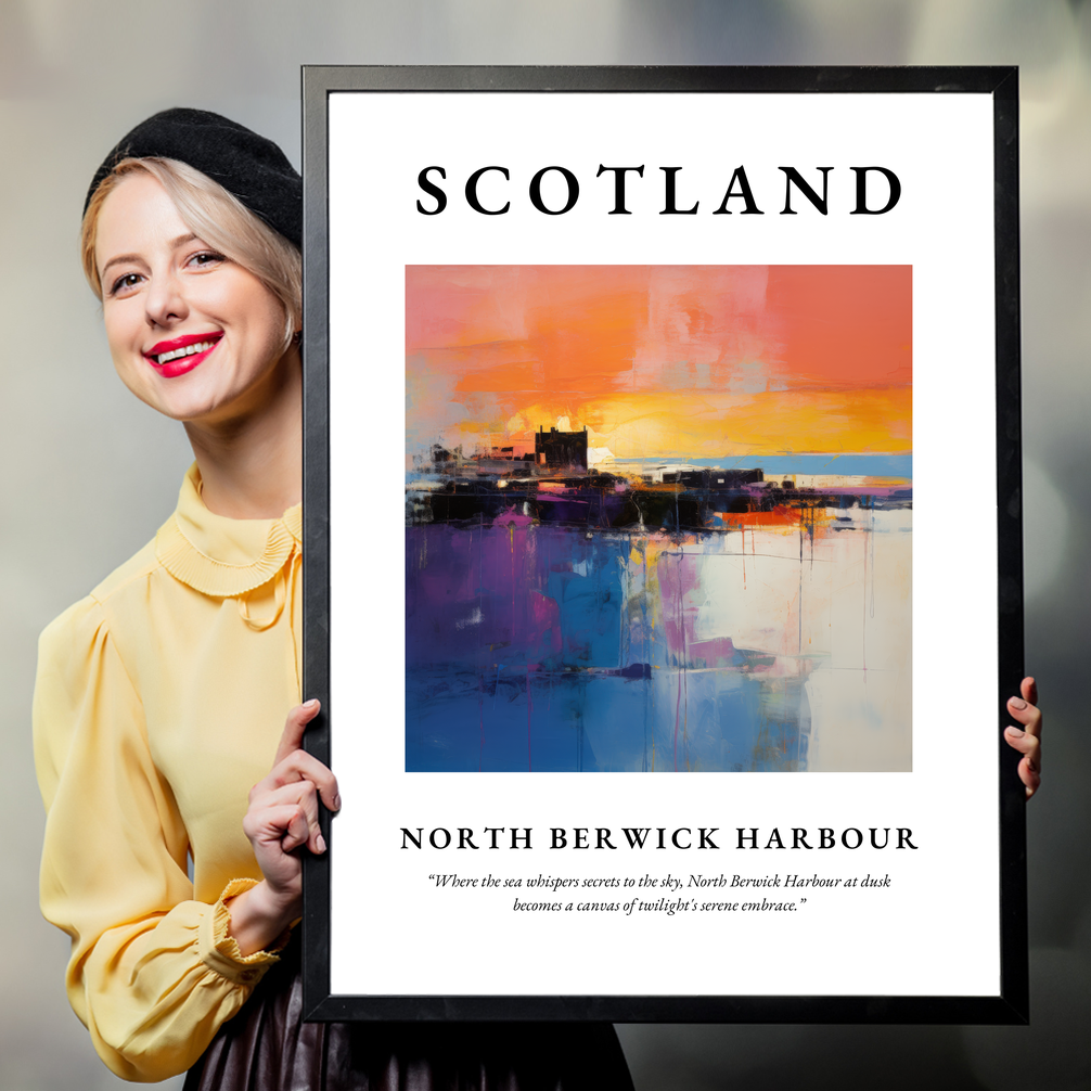 Person holding a poster of North Berwick Harbour