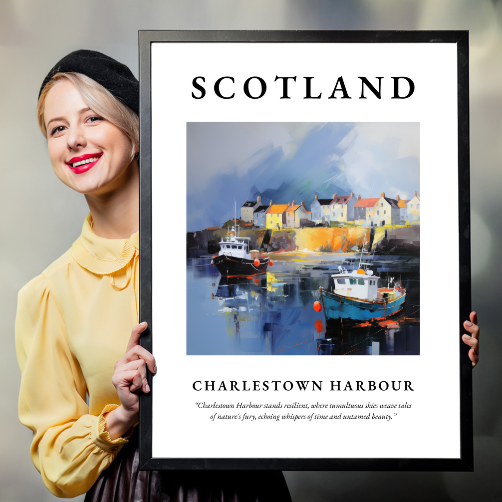 Person holding a poster of Charlestown Harbour