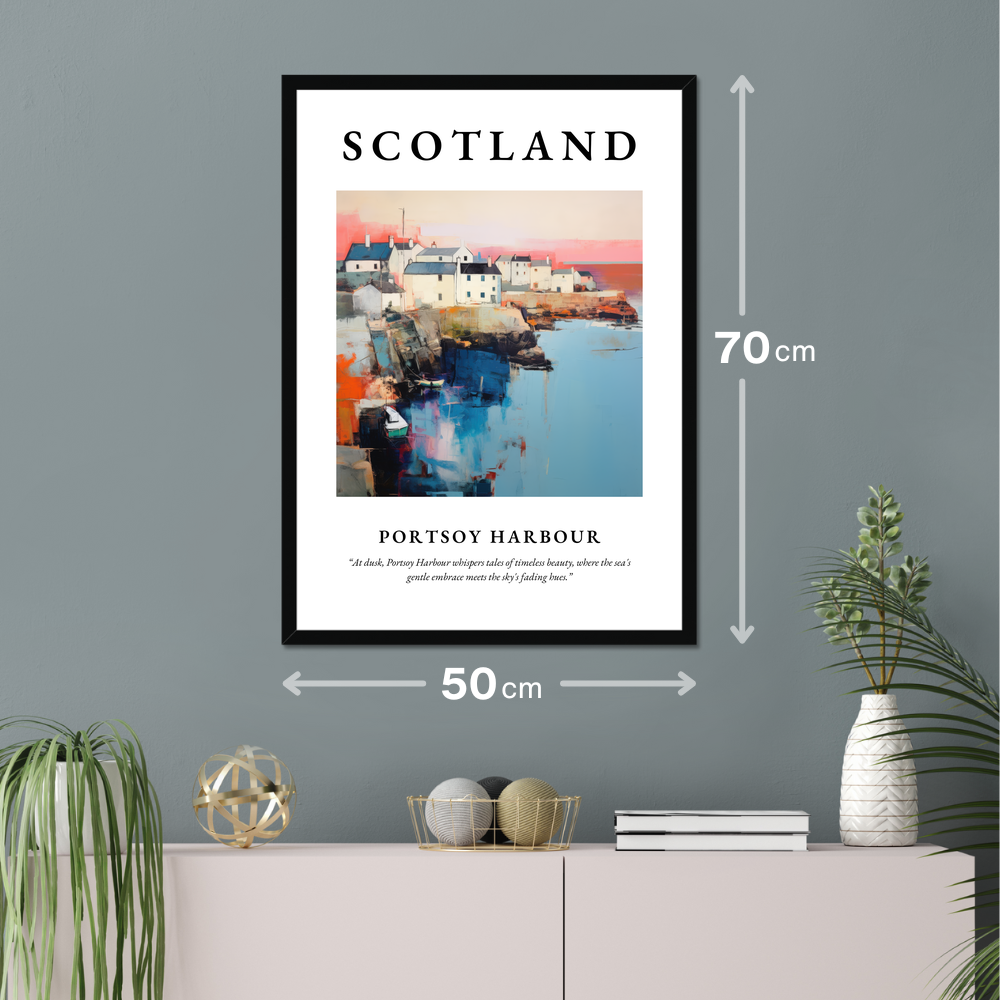 Poster of Portsoy Harbour hanging on a wall