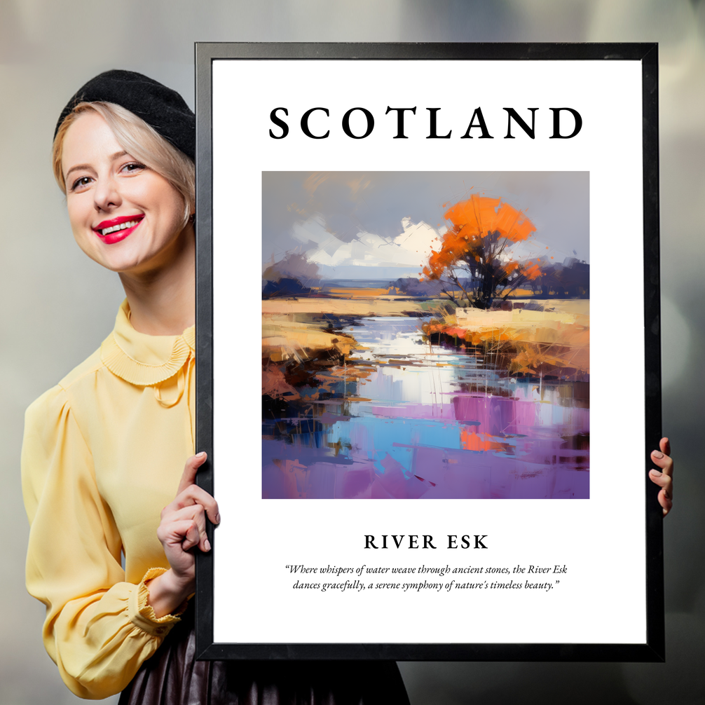 Person holding a poster of River Esk