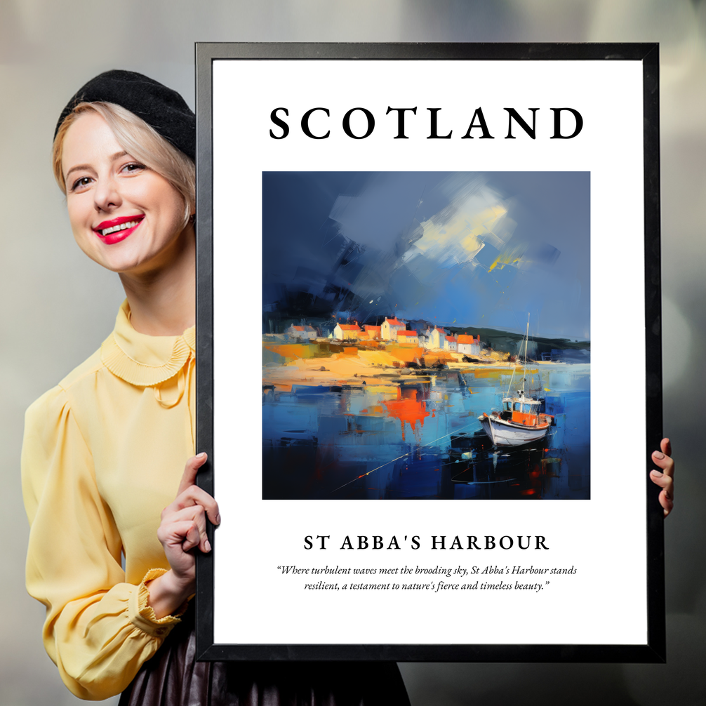 Person holding a poster of St Abba's Harbour