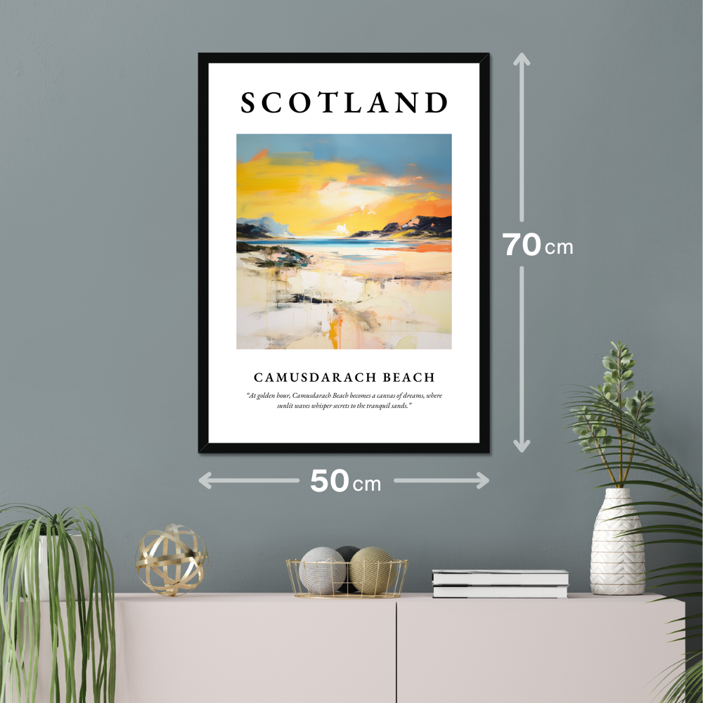 Poster of Camusdarach Beach hanging on a wall