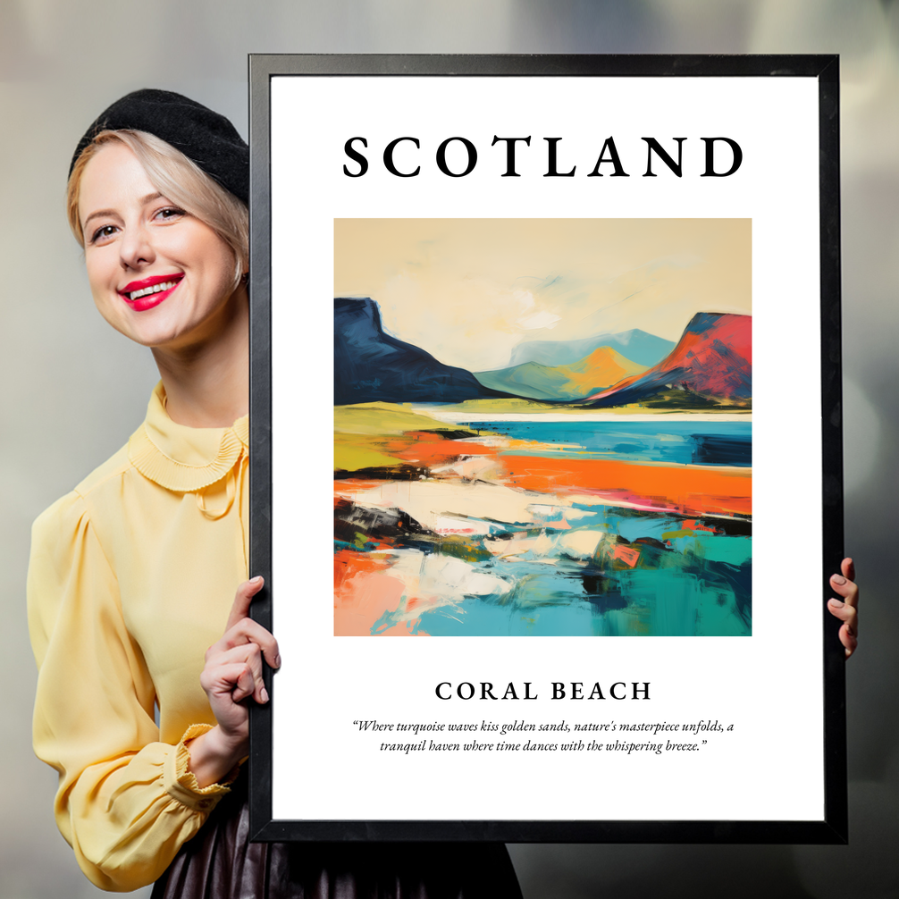 Person holding a poster of Coral Beach