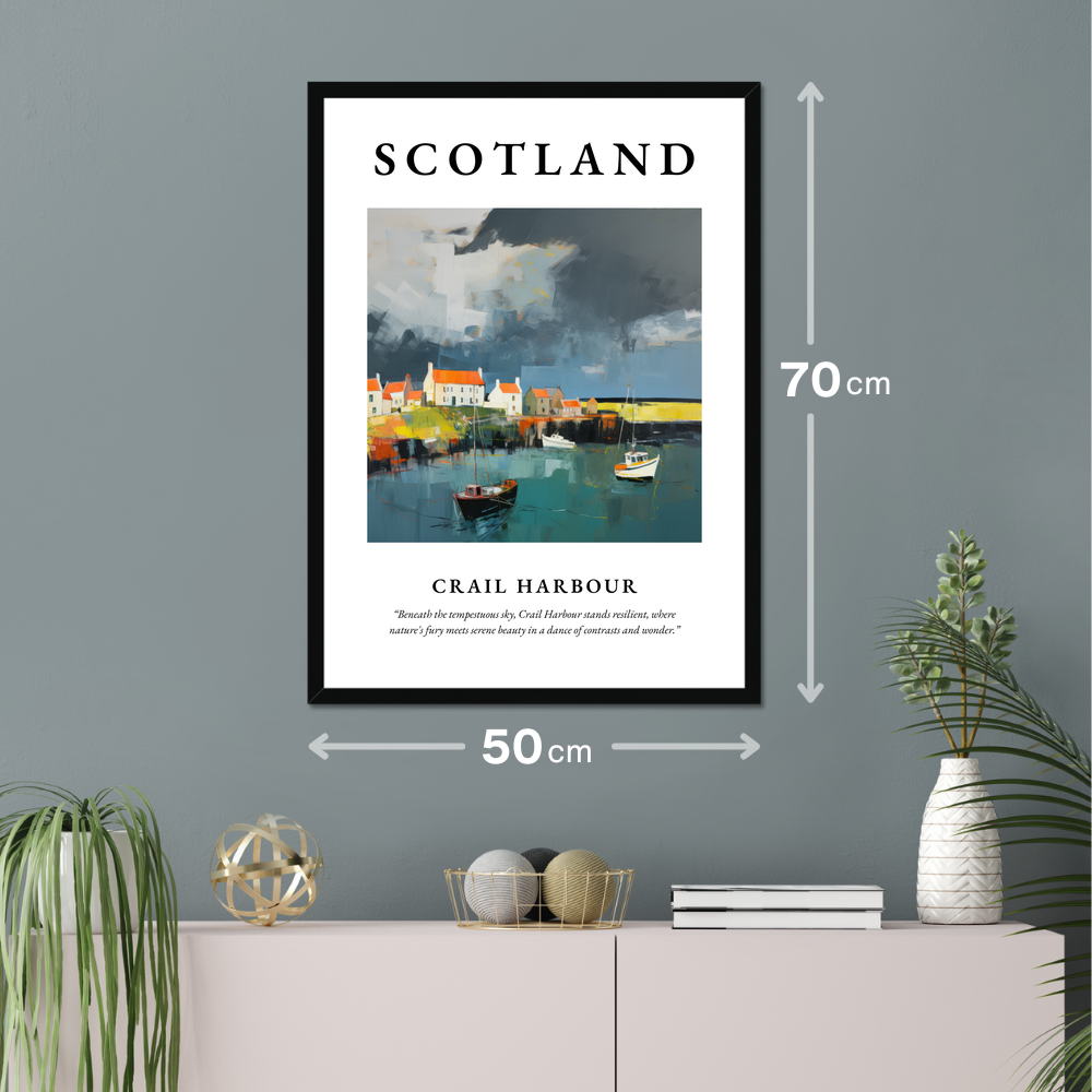 Poster of Crail Harbour hanging on a wall