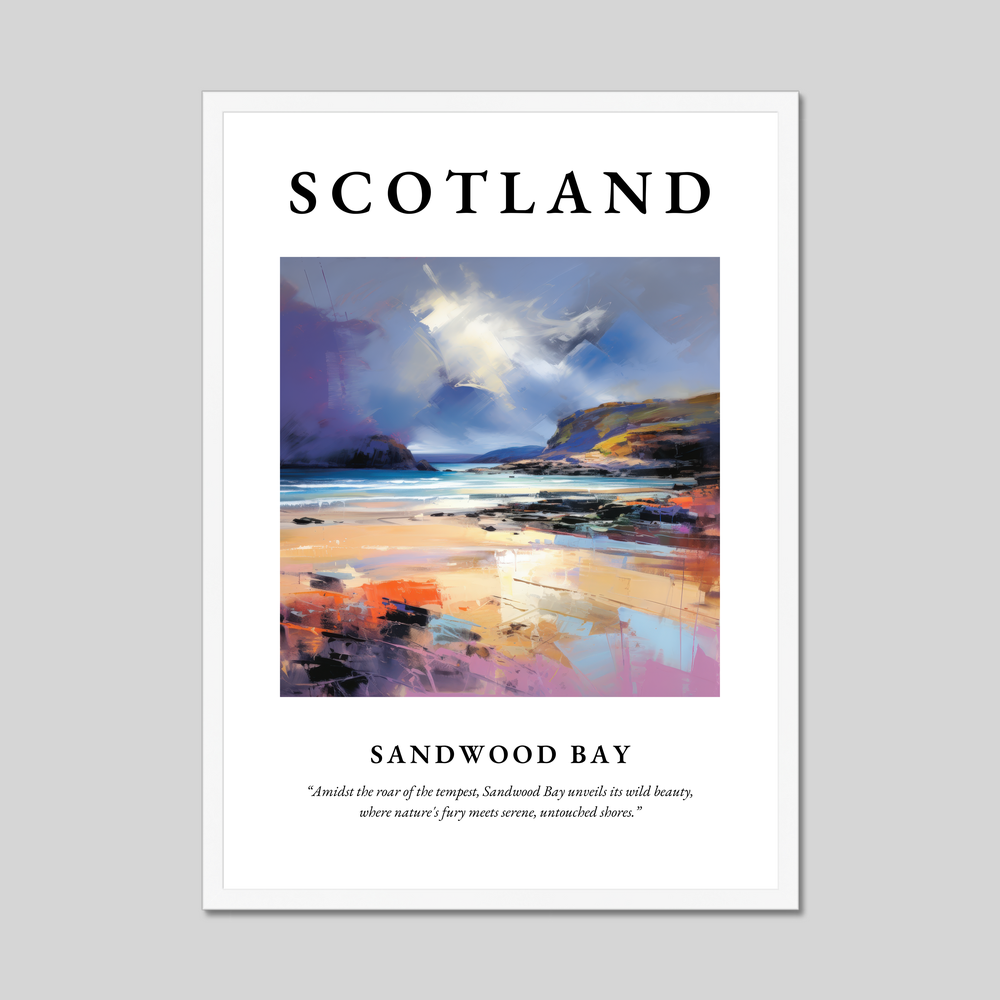 Poster in a white frame with the word Scotland