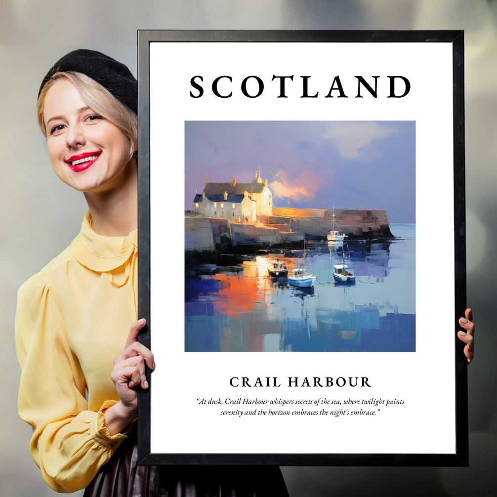 Person holding a poster of Crail Harbour