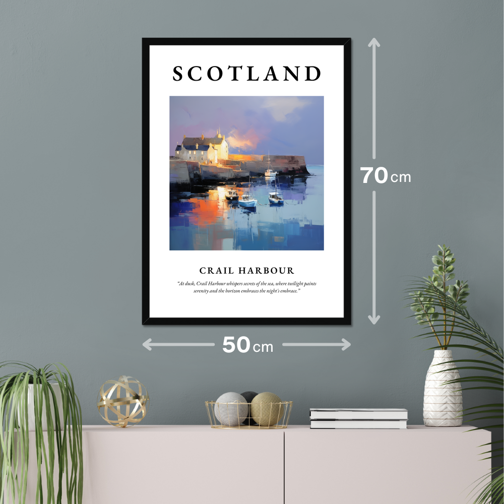 Poster of Crail Harbour hanging on a wall