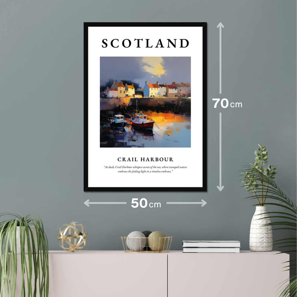 Poster of Crail Harbour hanging on a wall