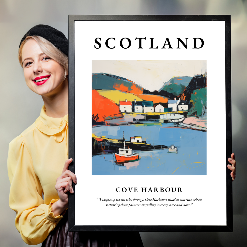 Person holding a poster of Cove Harbour