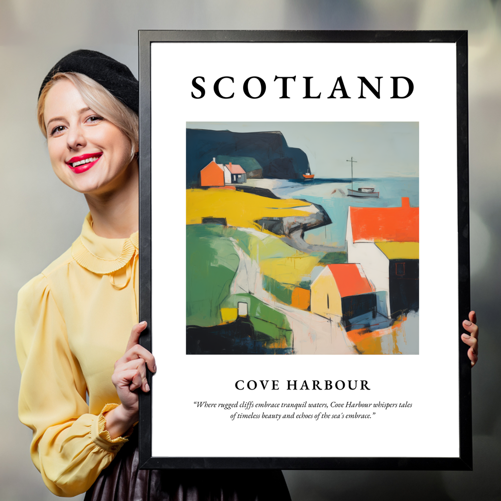 Person holding a poster of Cove Harbour