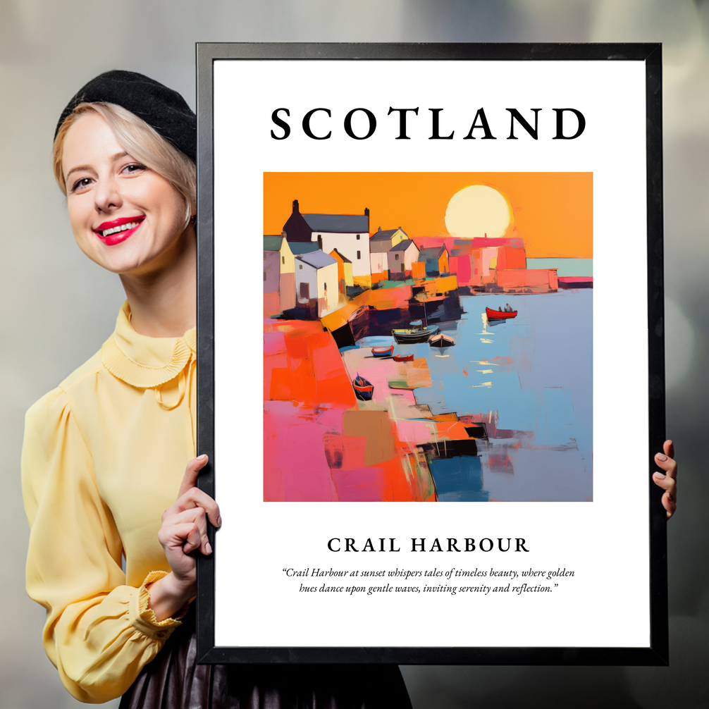 Person holding a poster of Crail Harbour