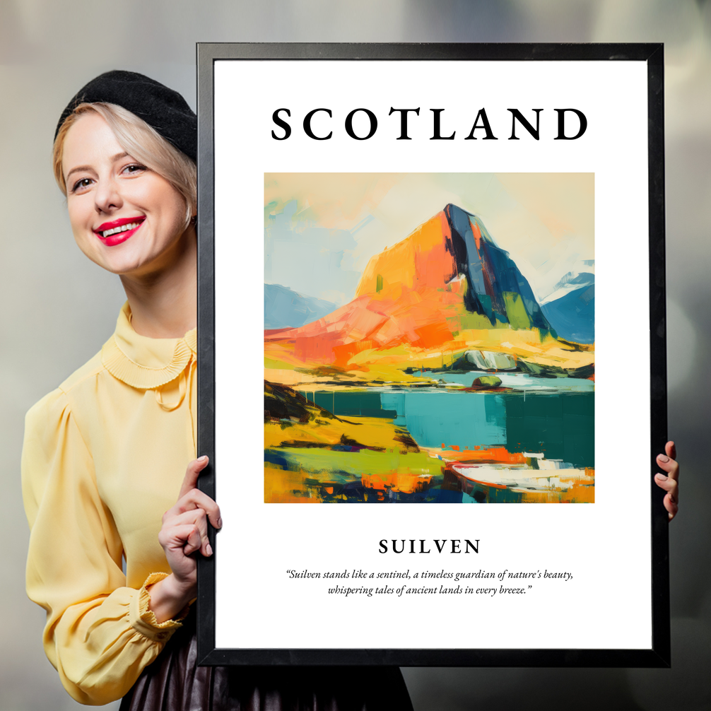 Person holding a poster of Suilven