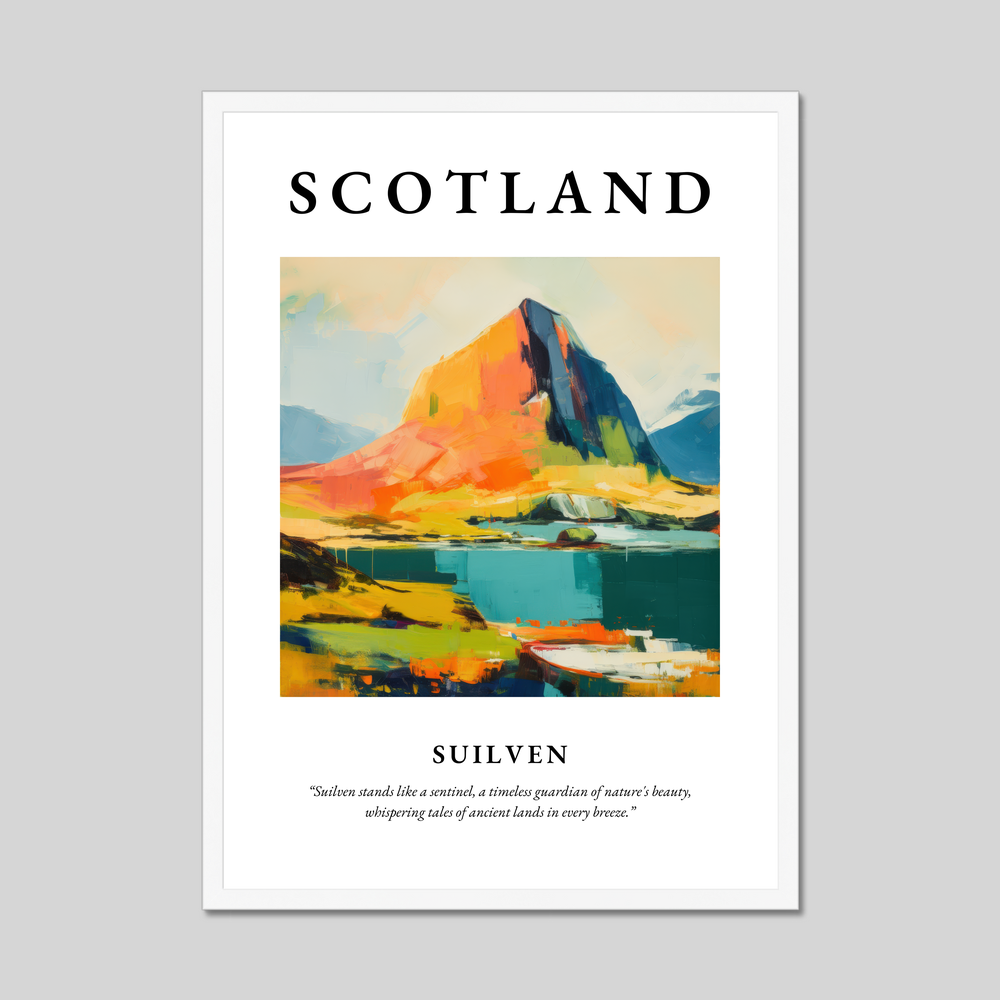 Poster in a white frame with the word Scotland