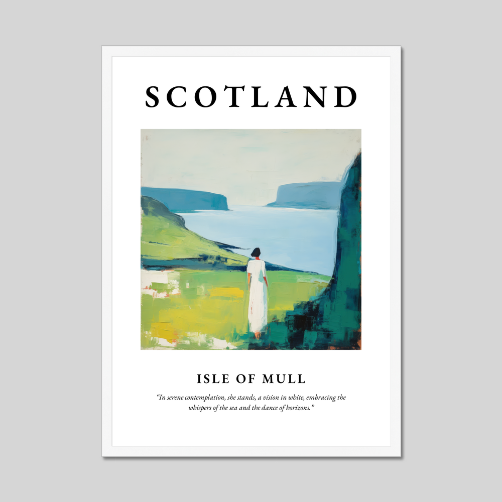 Poster in a white frame with the word Scotland