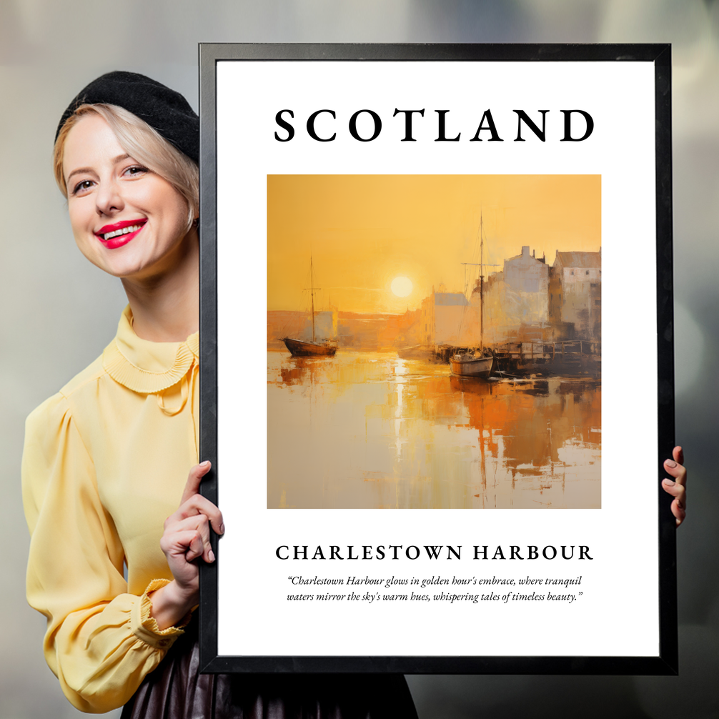 Person holding a poster of Charlestown Harbour