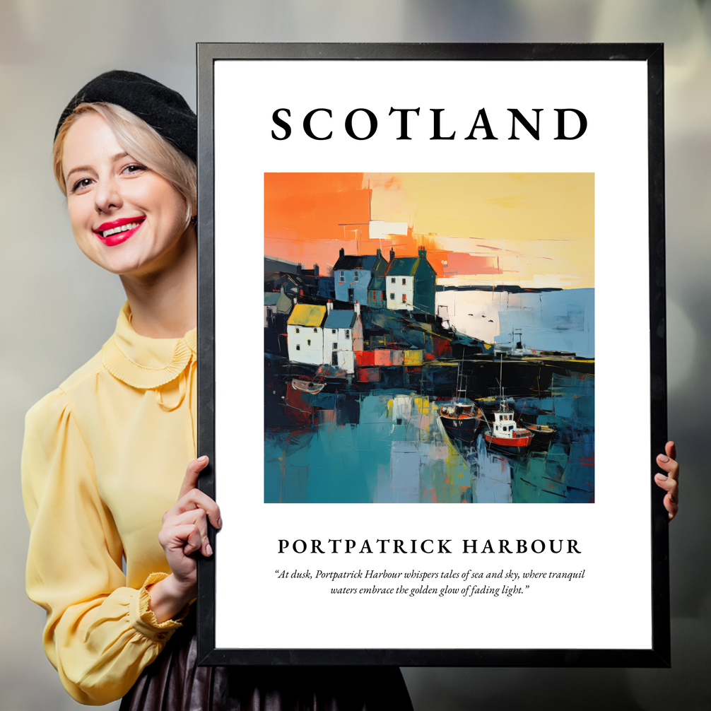 Person holding a poster of Portpatrick Harbour