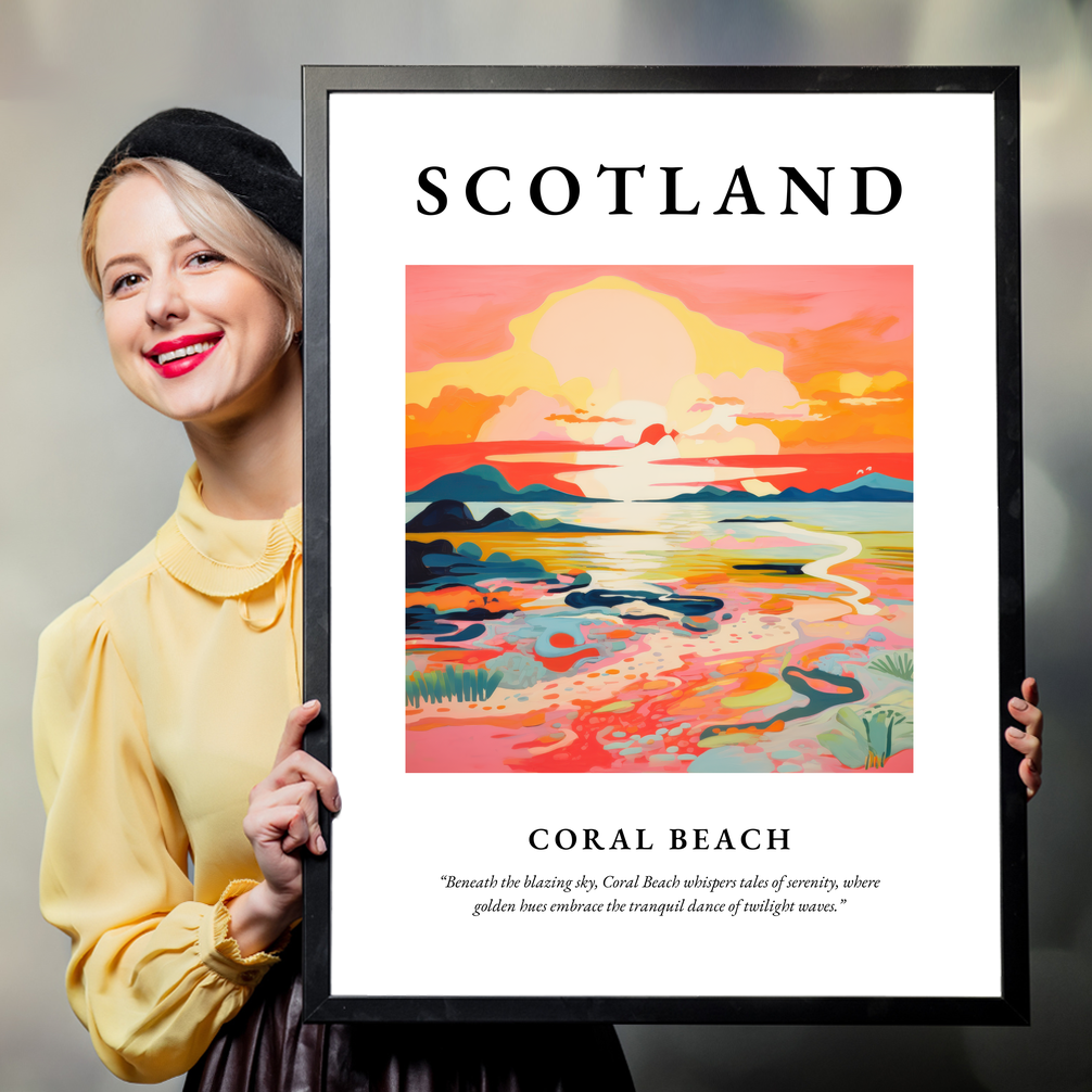 Person holding a poster of Coral Beach