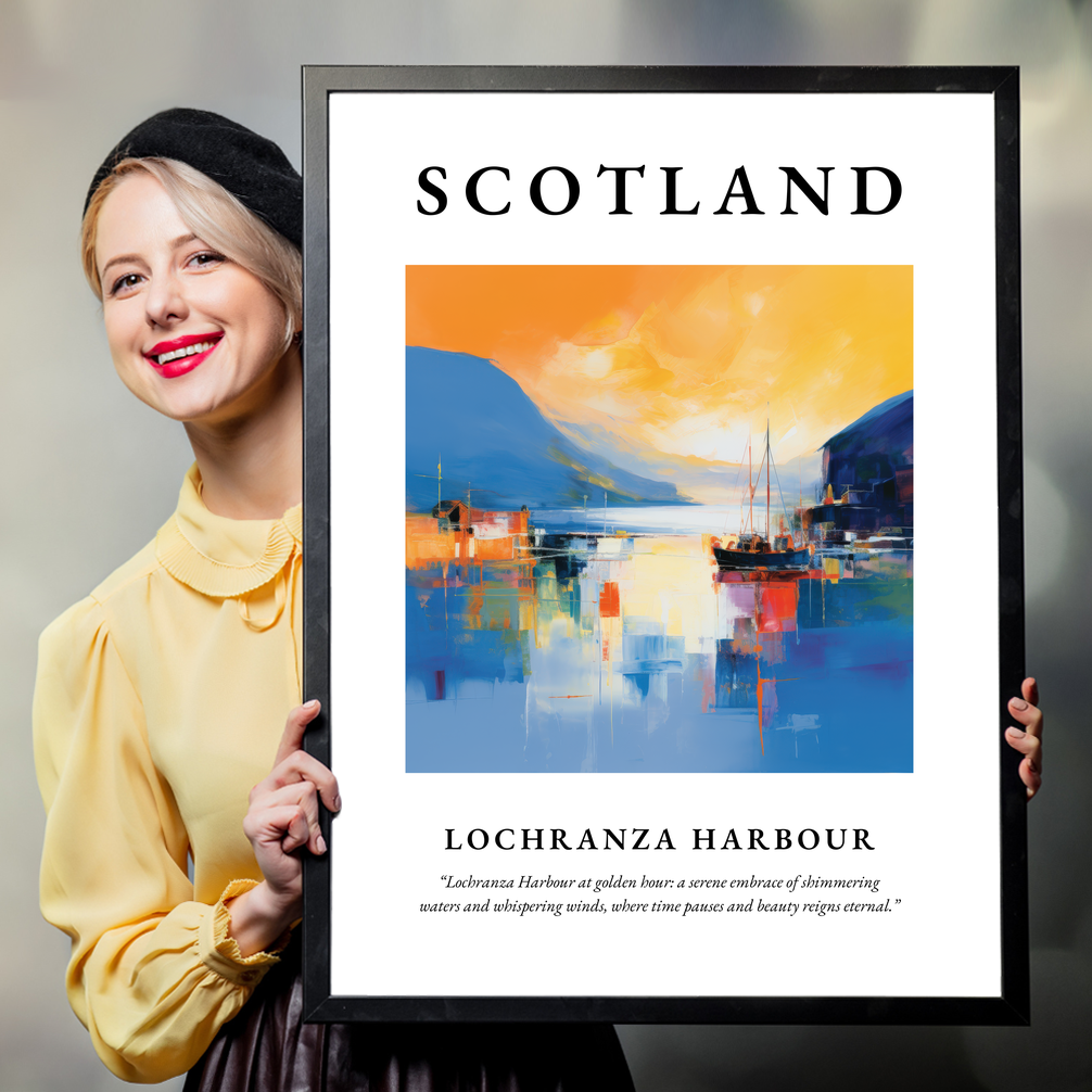 Person holding a poster of Lochranza Harbour