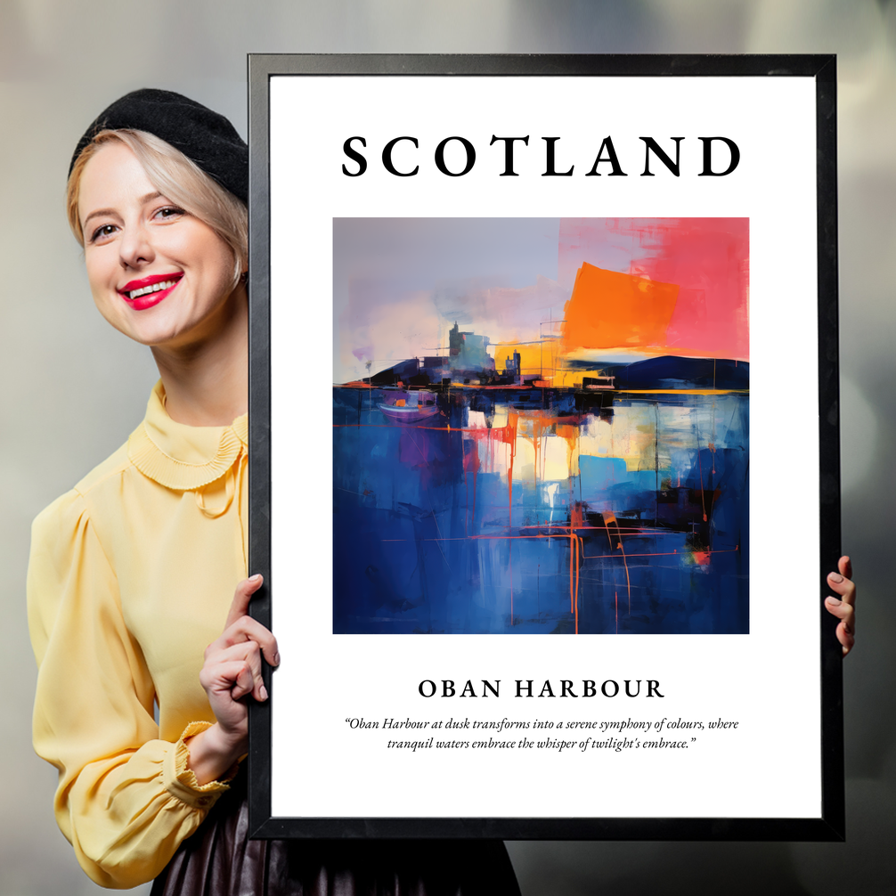 Person holding a poster of Oban Harbour