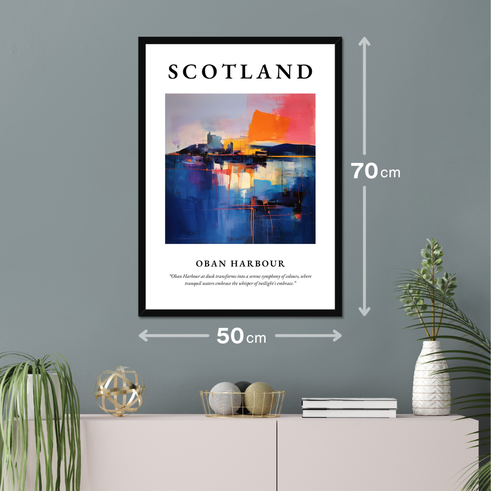 Poster of Oban Harbour hanging on a wall