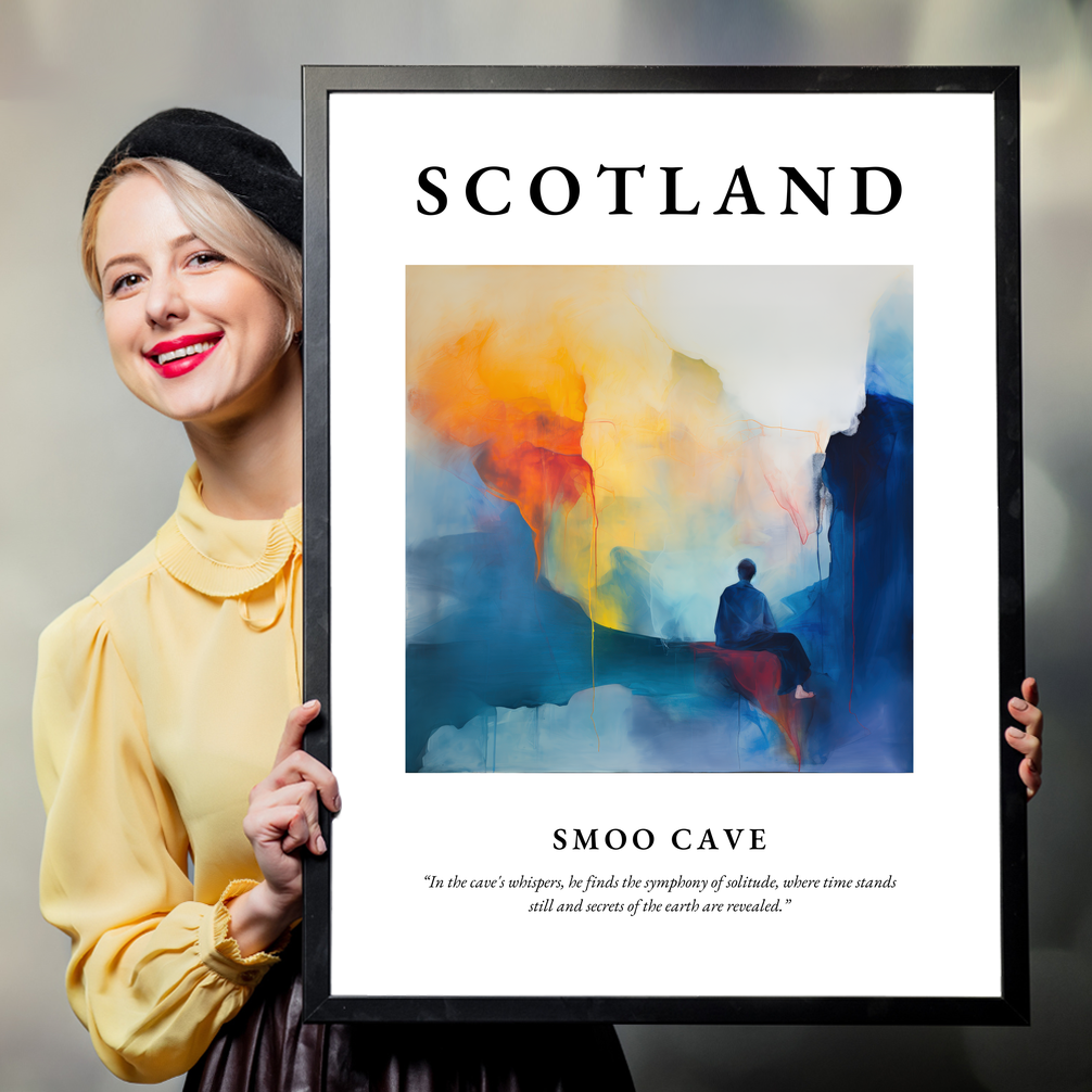 Person holding a poster of Smoo Cave