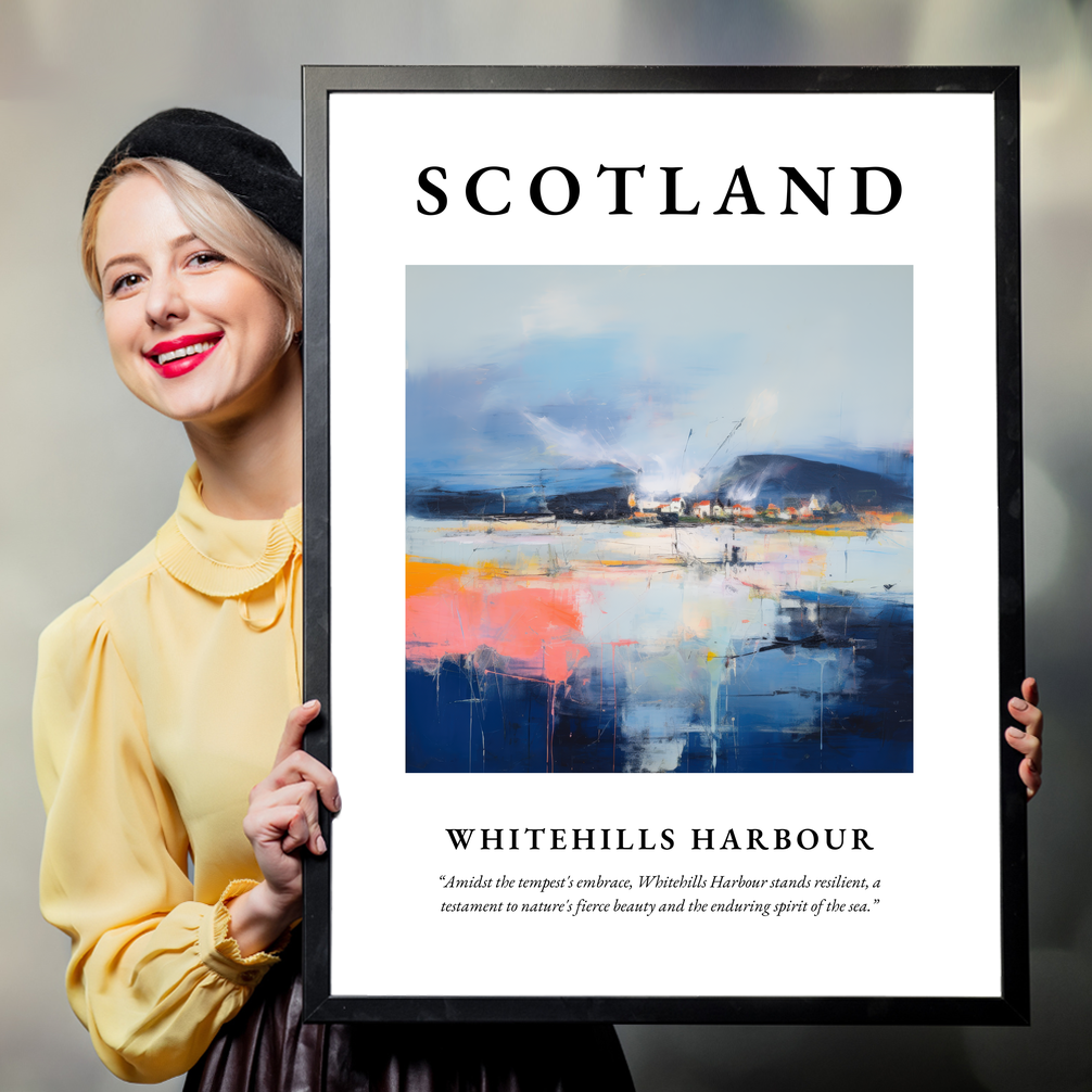 Person holding a poster of Whitehills Harbour