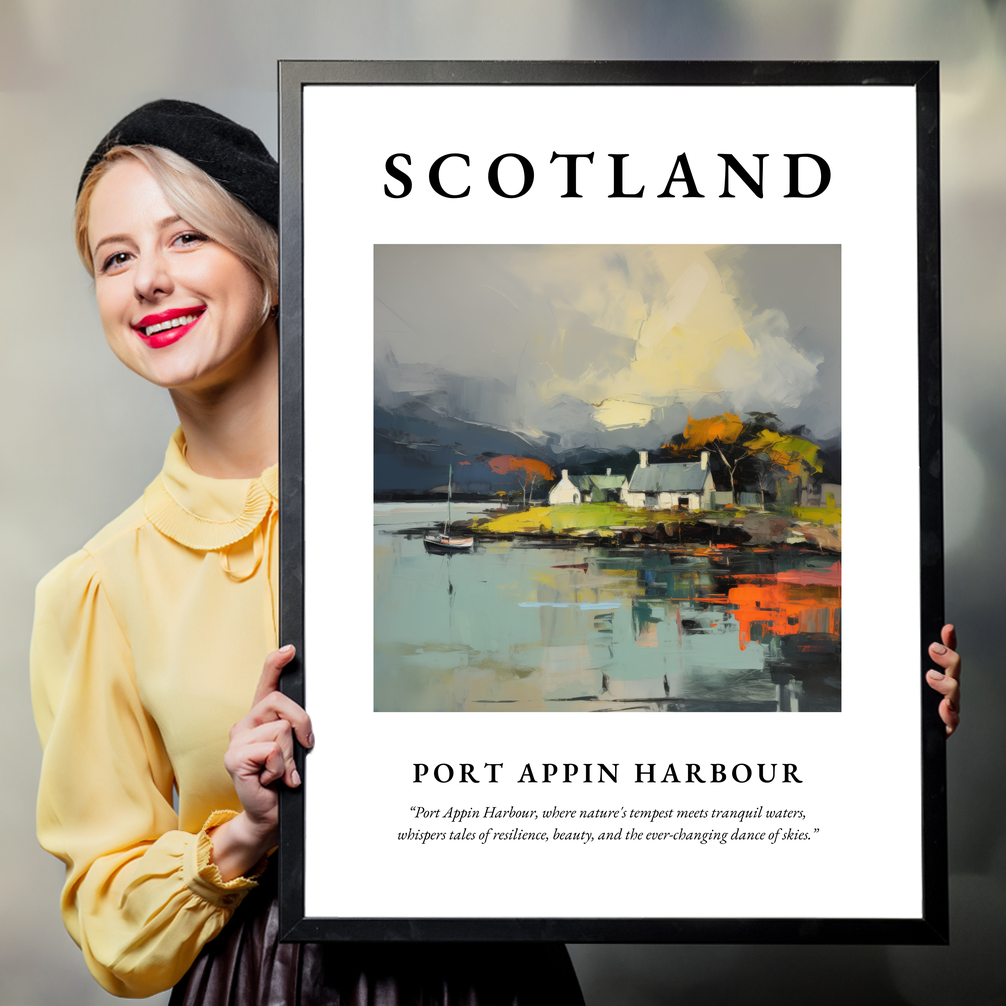 Person holding a poster of Port Appin Harbour