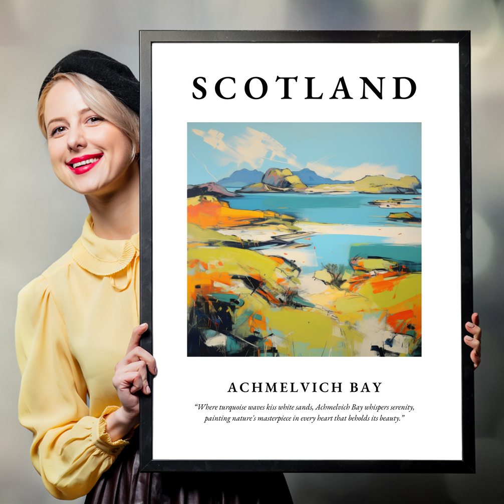 Person holding a poster of Achmelvich Bay