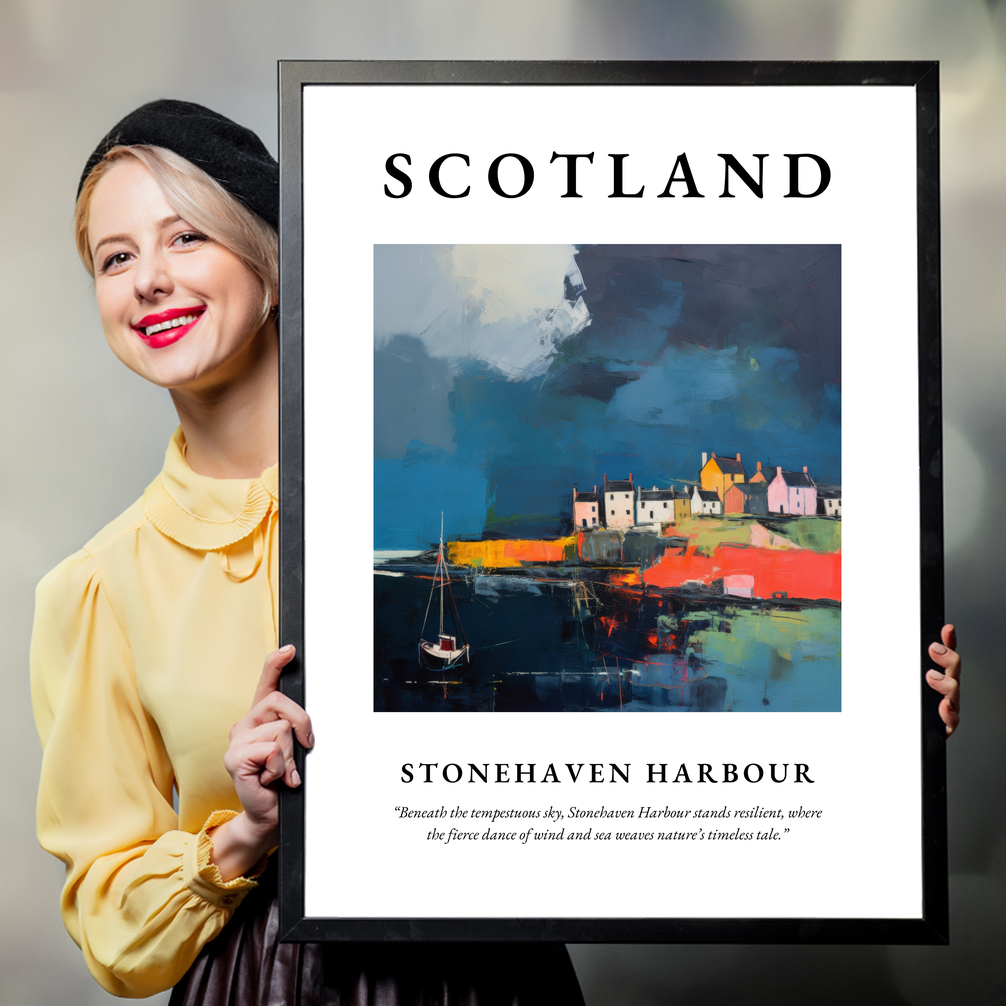 Person holding a poster of Stonehaven Harbour