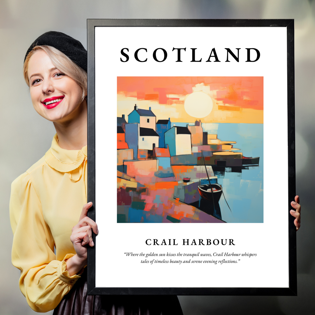 Person holding a poster of Crail Harbour